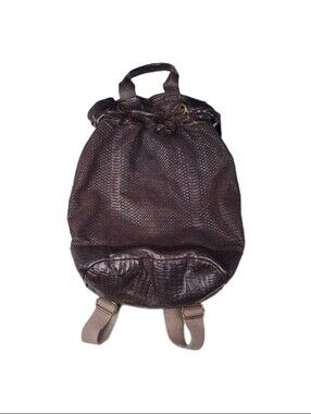 Langellotti Brown Scaled Leather Large Backpack / Handbag Made In Italy Vintage